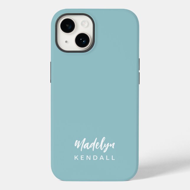 Simple Stylish Modern Script Name Teal Blue Case-Mate iPhone Case (Back)