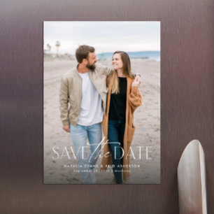Simple stylish modern vertical photo save the date magnetic invitation