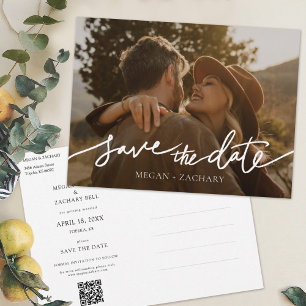 Simple Stylish Modern White Script Save the Date Invitation Postcard