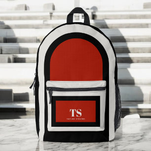 Simple Stylish Monogram Colour Block Red Black Printed Backpack
