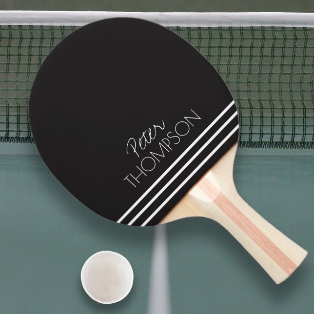 Simple & stylish monogram on black ping pong paddle (Creator Uploaded)