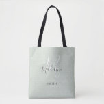 Simple Stylish Monogram Sage Green Chic Bride Name Tote Bag<br><div class="desc">Simple Stylish Monogram Sage Green Chic Bride Name Tote Bag. Personalise this elegant sage green faux linen monogrammed tote with initial and name in a modern,  chic,  and girly script typography. Perfect wedding gifts for bride.</div>