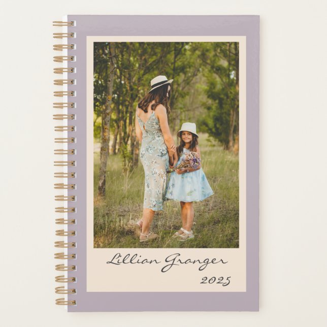Simple Stylish Muted Lilac Personalised Photo 2025 Planner (Front)