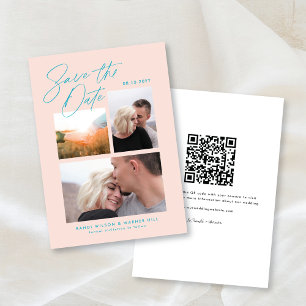 Simple & Stylish Pink Three Photo Handwritten Save The Date