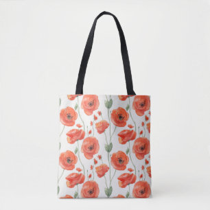 Simple Stylish Poppy Flowers Watercolor Pattern Tote Bag