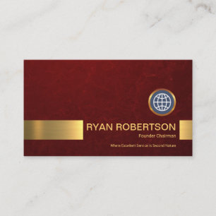 Simple Stylish Red Grunge Gold Stripe Founder CEO Business Card
