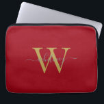 Simple Stylish Red Monogram Name & Initial Laptop Sleeve<br><div class="desc">Simple Monogram Red Name & Initial Monochrome</div>