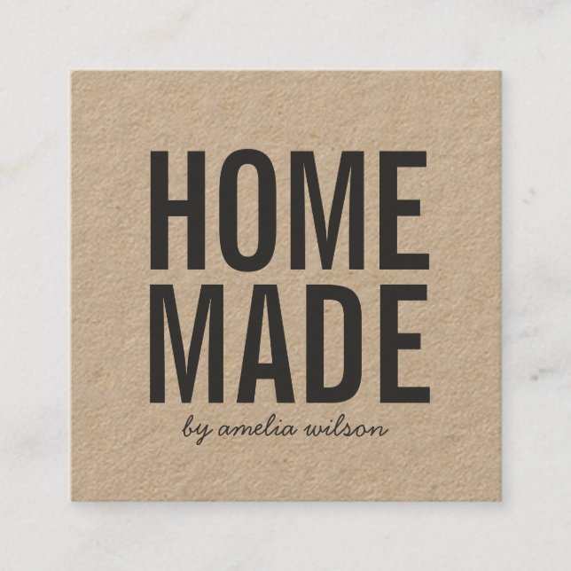 Simple Stylish Rustic Homemade Kraft Square Business Card (Front)