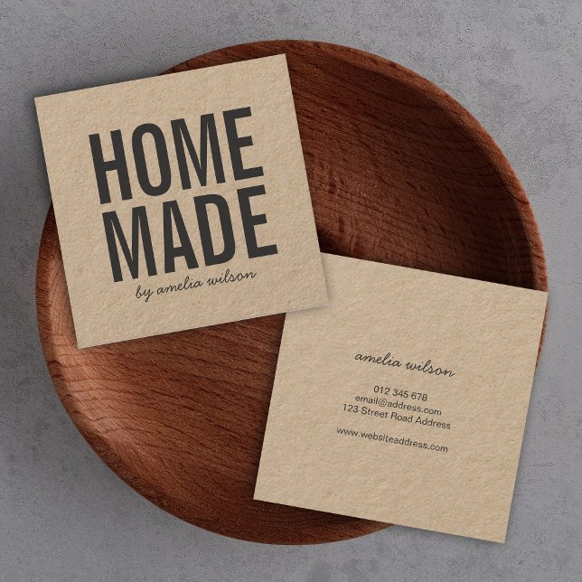 Simple Stylish Rustic Homemade Kraft Square Business Card (Creator Uploaded)