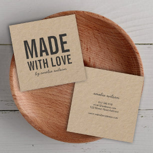 Simple Stylish Rustic Made with Love Kraft Square Business Card