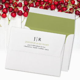 Simple Stylish Sage Green Wedding Address Monogram Envelope