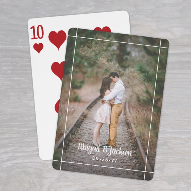 Simple Stylish Script and Framed Photo Wedding Playing Cards (Creator Uploaded)