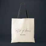 Simple Stylish Script Bridesmaid Personalised Name Tote Bag<br><div class="desc">This stylish and minimalist tote bag features "matron of honour" in a modern hand-lettered style script. Personalise the name using the template field.</div>