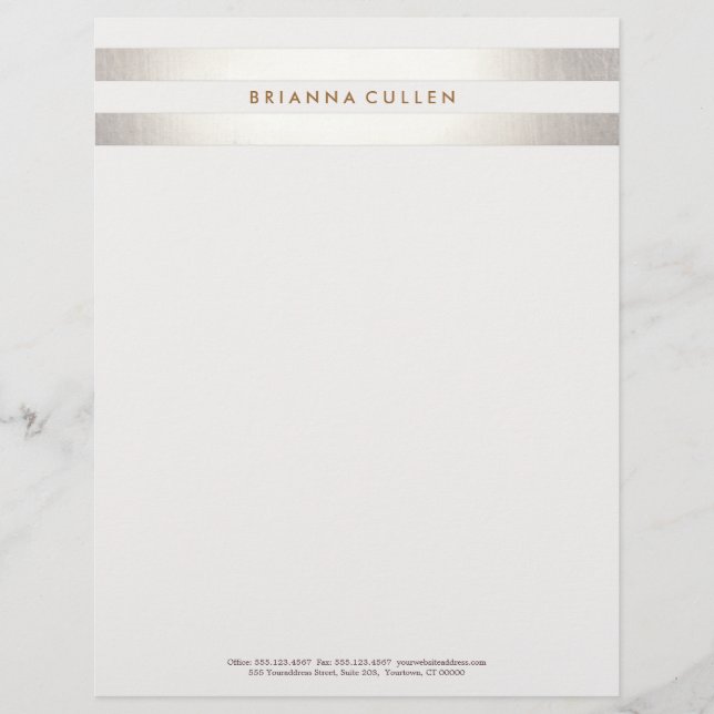 Simple Stylish Striped FAUX Silver Elegant 2 Customized Letterhead (Front)