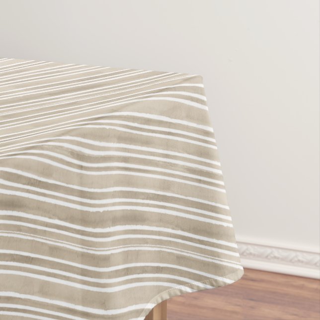 Simple Stylish Taupe Cottage Diagonal Striped Gift Tablecloth (In Situ)