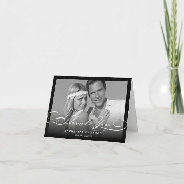 Simple Stylish Thank You Script Wedding Photo Card (Front)