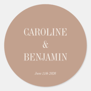 Simple Stylish Typography Elegant Cocoa Wedding Classic Round Sticker