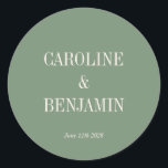 Simple Stylish Typography Elegant Green Wedding Classic Round Sticker<br><div class="desc">Simple Stylish Classic Typography Elegant Trendy Earthy Green Wedding Classic Round Sticker</div>