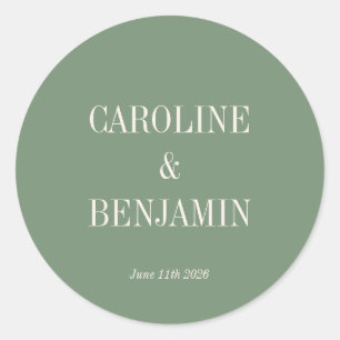 Simple Stylish Typography Elegant Green Wedding Classic Round Sticker