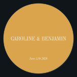 Simple Stylish Typography Elegant Ochre Wedding  Classic Round Sticker<br><div class="desc">Simple Stylish Classic Typography Elegant Trendy Earthy Ochre Yellow Wedding Classic Round Sticker</div>
