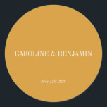 Simple Stylish Typography Elegant Ochre Wedding  Classic Round Sticker<br><div class="desc">Simple Stylish Classic Typography Elegant Trendy Earthy Ochre Yellow Wedding Classic Round Sticker</div>