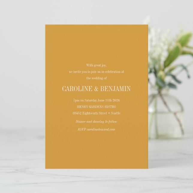 Simple Stylish Typography Elegant Ochre Wedding Invitation (Standing Front)