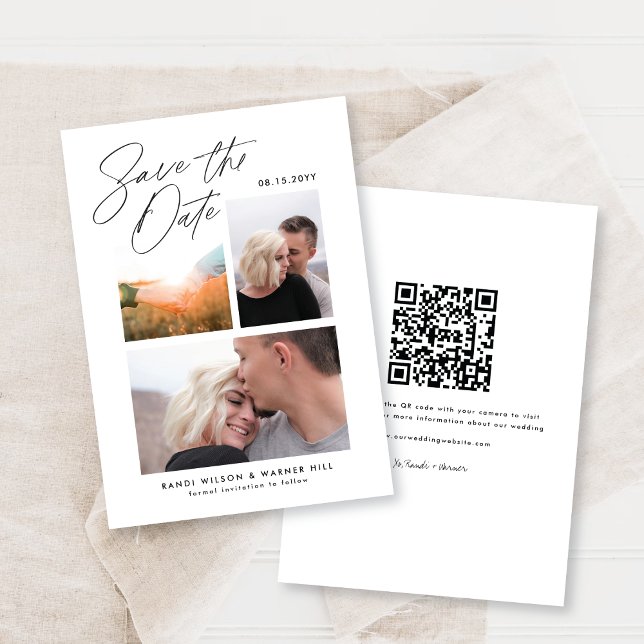 Simple & Stylish Vertical Three Photo Handwritten Save The Date (Creator Uploaded)