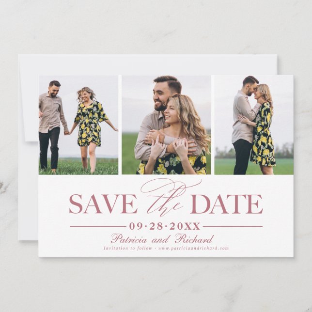 Simple Stylish Wedding Save The  Date 3 Photo Invitation (Front)