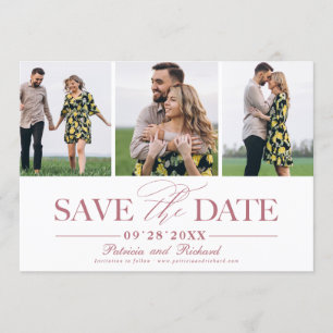 Simple Stylish Wedding Save The  Date 3 Photo Invitation
