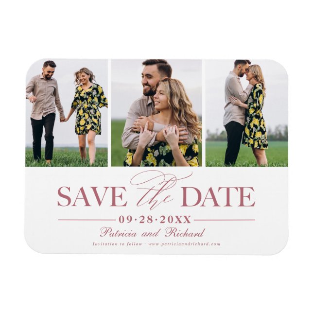 Simple Stylish Wedding Save The  Date 3 Photo Magnet (Horizontal)