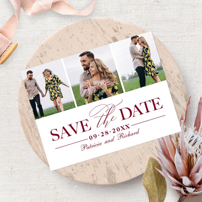 Simple Stylish Wedding Save The  Date 3 Photo Postcard (Creator Uploaded)