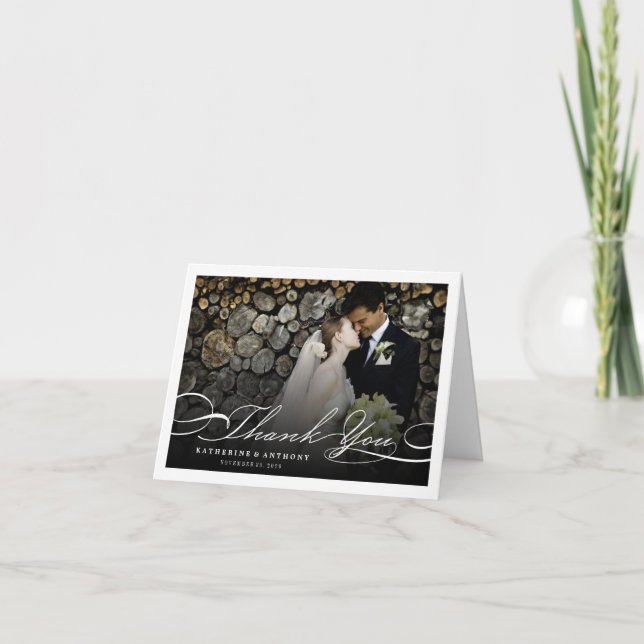 Simple Stylish White Classic Script Photo Photo Thank You Card (Front)