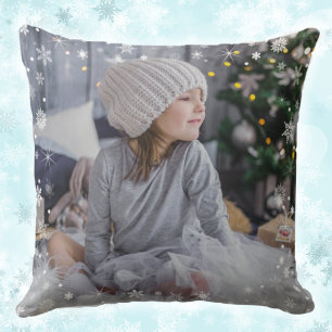 Simple Stylish White Snowflake Photo Winter Pillow