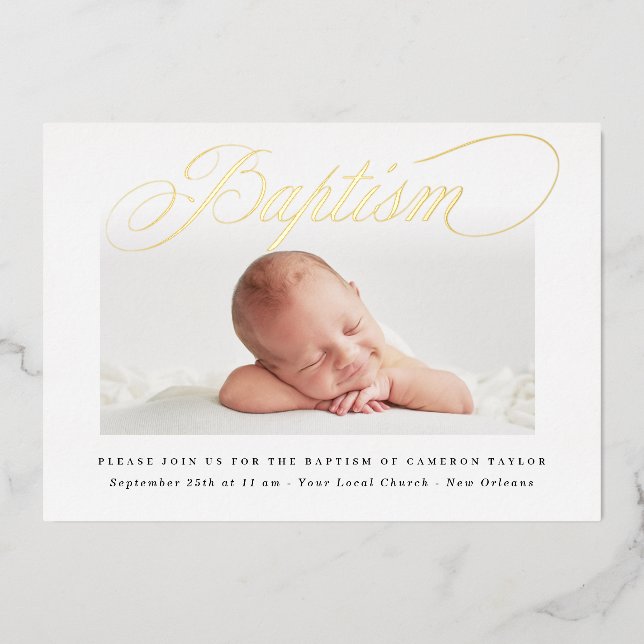 Simple Subtle Cross One Photo Baptism Gold (Front)