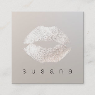 Simple Subtle Silver Kissing Lips Makeup Artist Square Business Card