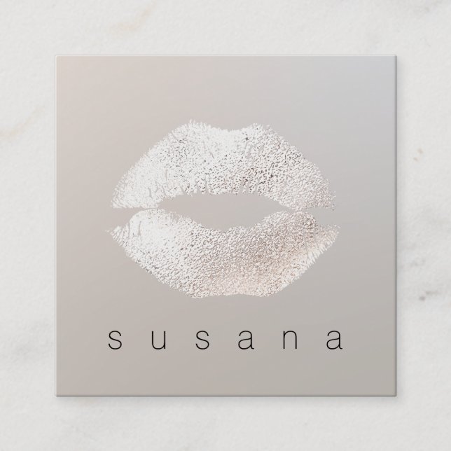 Simple Subtle Silver Kissing Lips Makeup Artist Square Business Card (Front)