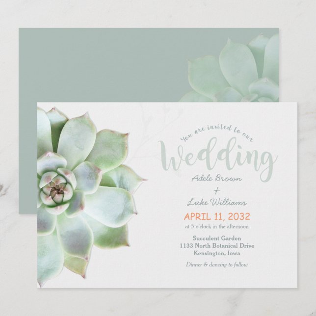 Simple Succulent Country Wedding Invitation (Front/Back)