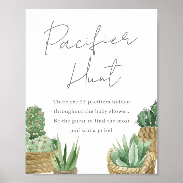 Simple Succulent Pacifier Hunt Baby Shower Poster (Front)