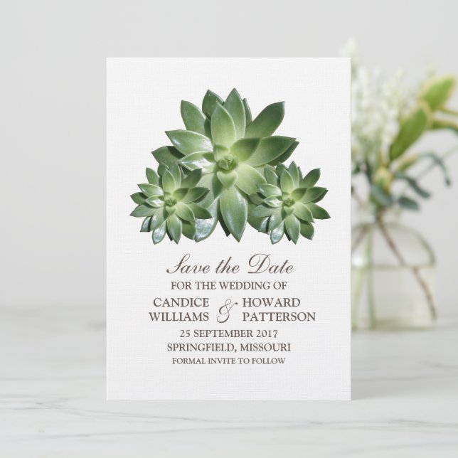 Simple Succulent Save the Date Invite (Standing Front)