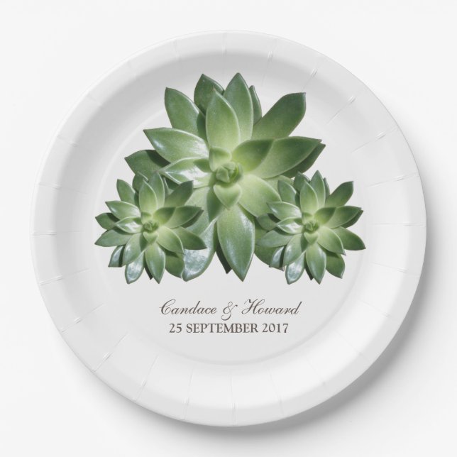Simple Succulent Wedding Paper Plates (Front)