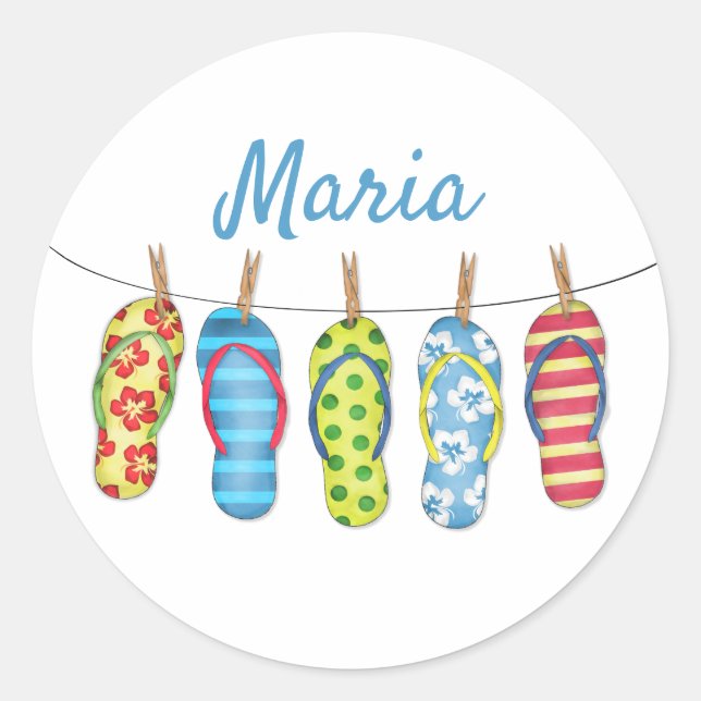 Simple Summer Beach Flip Flops Modern Fun Classic Round Sticker (Front)