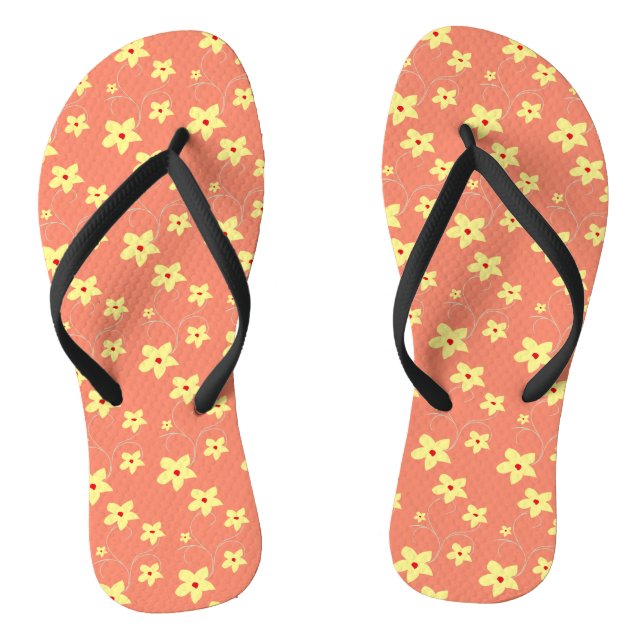 Simple Summer Floral Yellow and Orange Pattern Flip Flops (Footbed)