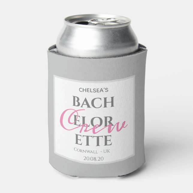 Simple Summer Grey Bachelorette Crew Party Can Cooler (Can Front)