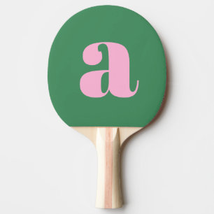 Simple Summer Pink Green Retro Monogram Initial Ping Pong Paddle