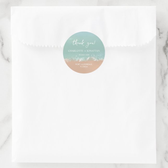 Simple Summer Seaside Beach Wedding Favours Classic Round Sticker (Bag)