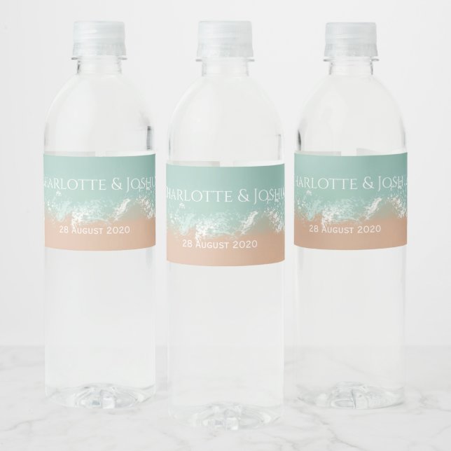 Simple Summer Seaside Beach Wedding Favours Water Bottle Label (Bottles)