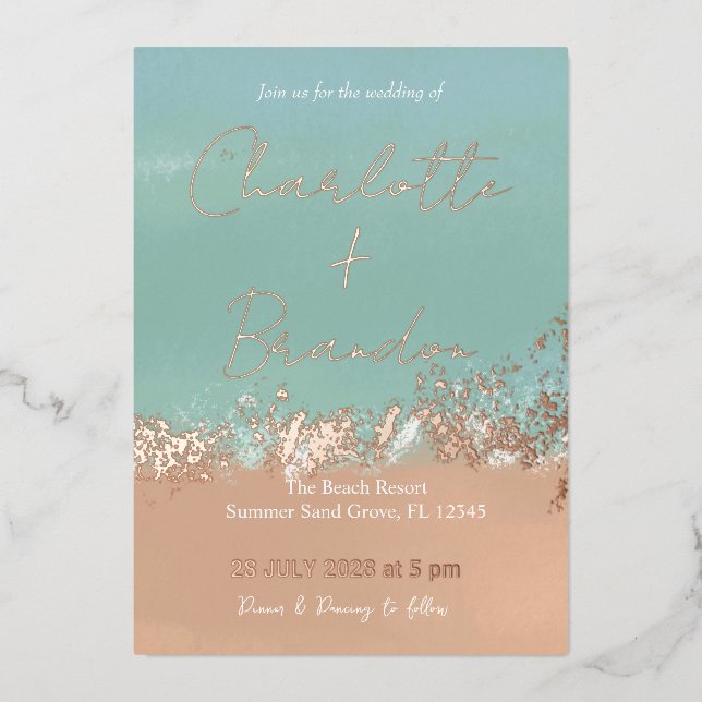 Simple Summer Seaside Beach Wedding Rosegold (Front)