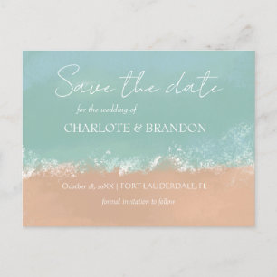 Simple Summer Seaside Beach Wedding Save The Date Announcement Postcard