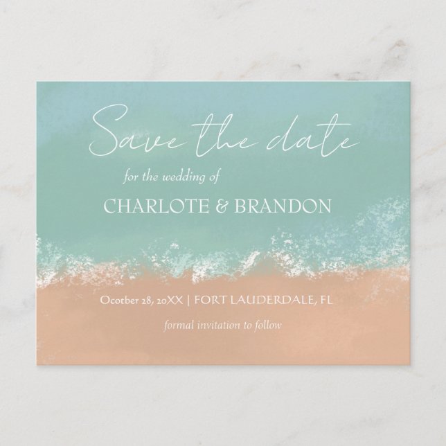 Simple Summer Seaside Beach Wedding  Save The Date Announcement Postcard (Front)