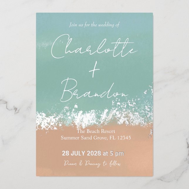 Simple Summer Seaside Beach Wedding Silver (Front)